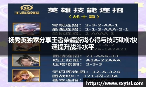 杨秀英独家分享王者荣耀游戏心得与技巧助你快速提升战斗水平